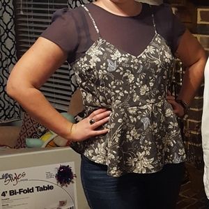 NWT Lauren Conrad Cami Layered Woven Tee in Nine Iron - Size XL, Grey & White